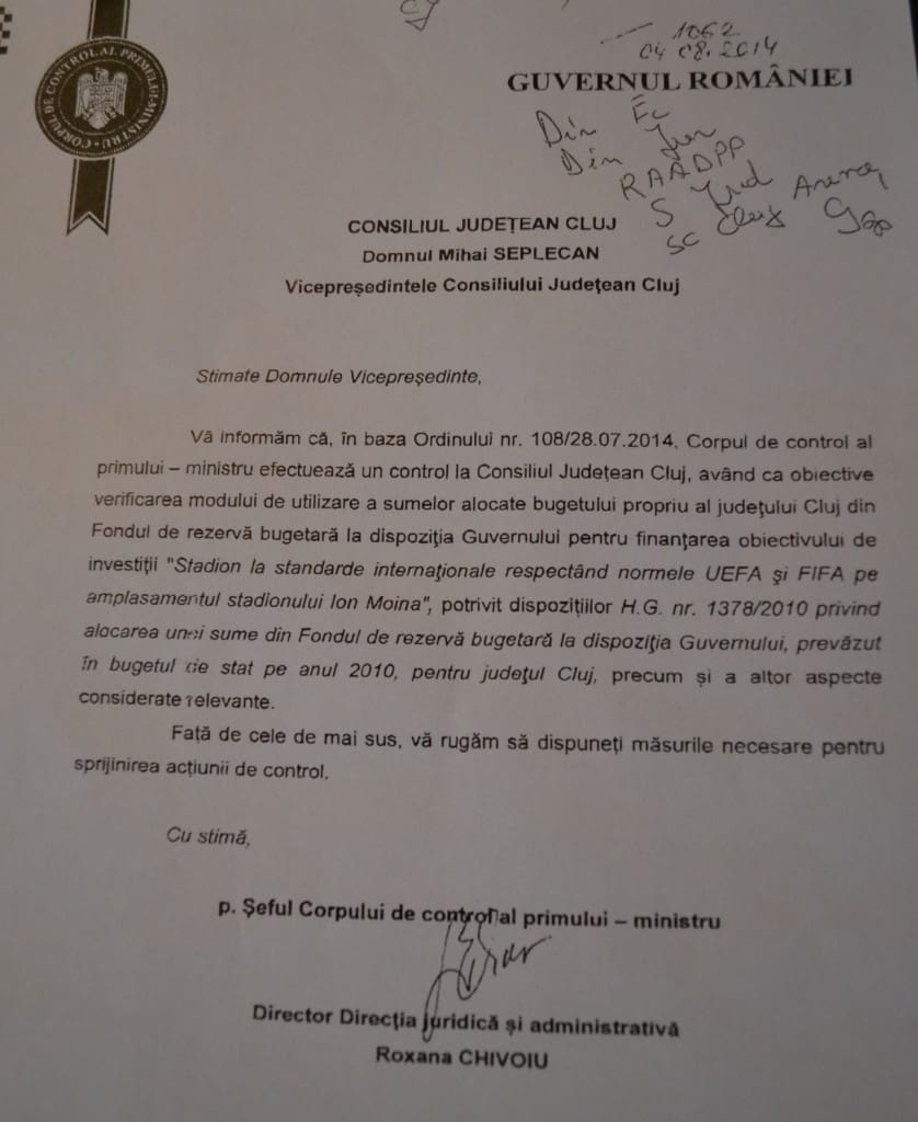 notificare corp control la cj cluj
