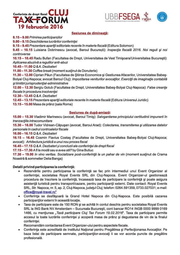 Cluj Tax Forum 2016 - Program