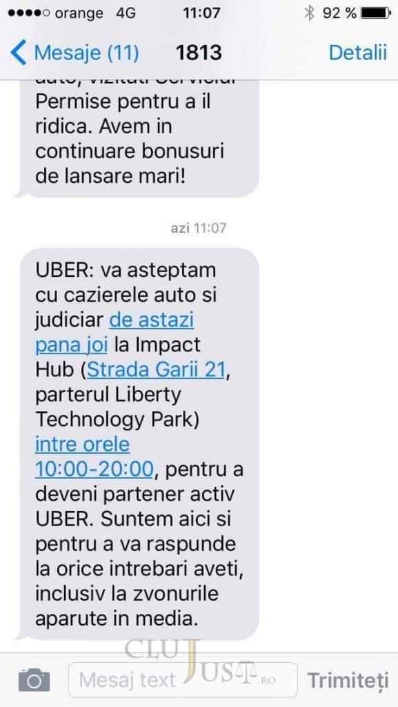 mesaj uber